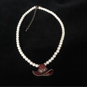 Vintage Faux Pearl Red Hat Necklace